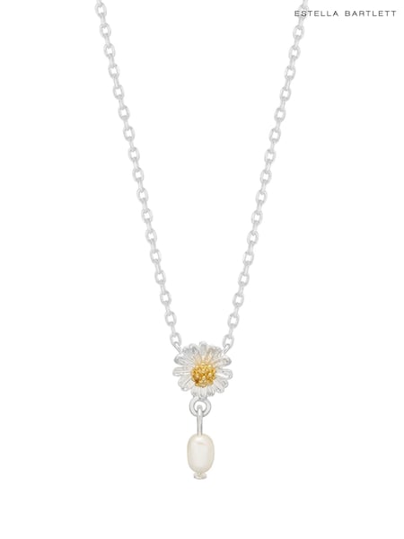 Estella Bartlett Silver Tone Flower Pearl Drop Necklace (F43967) | €36