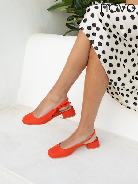 Novo Orange Wide Fit Claudia Bow Low Block Slingbacks (F43992) | ₪171