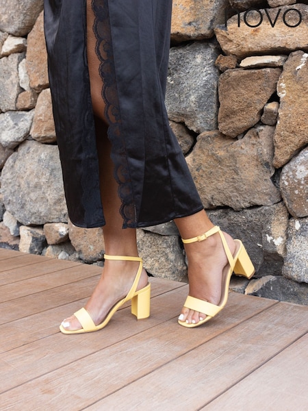 Novo Yellow Wide Fit Martinez Block Heel Sandals (F44004) | 168 QAR