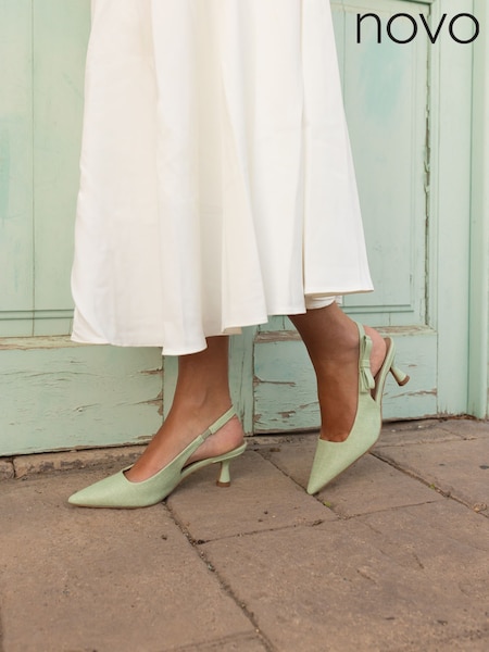 Novo Green Wide Fit Indi Bow Low Heel Point Slingback Courts (F44020) | €58