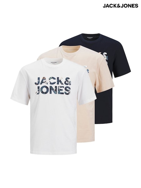 JACK & JONES White 3 Pack Short Sleeve Logo T-Shirts (F44031) | R$ 315