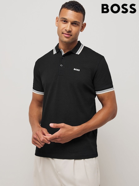 BOSS Black Regular Fit Paddy Tipped Collar 100% Cotton Polo Shirt (F44042) | 506 QAR
