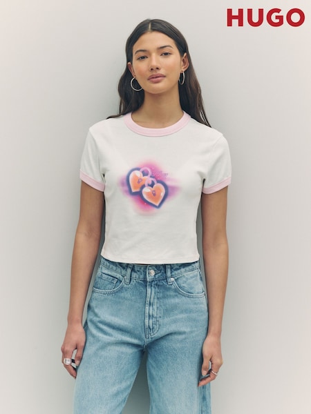 HUGO Natural Baby Lipstick Graphic Ringer Cropped 100% Cotton T-Shirt (F44090) | ₪297