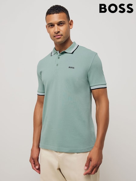 BOSS Grey Chrome Regular Fit Paddy Tipped Collar 100% Cotton Polo Shirt (F44102) | €118