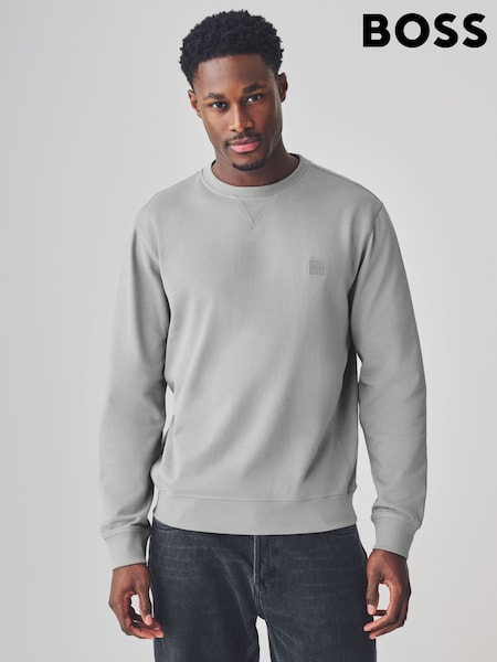 BOSS Grey Box Logo Relaxed-Fit 100% Cotton Sweatshirt (F44107) | AED577