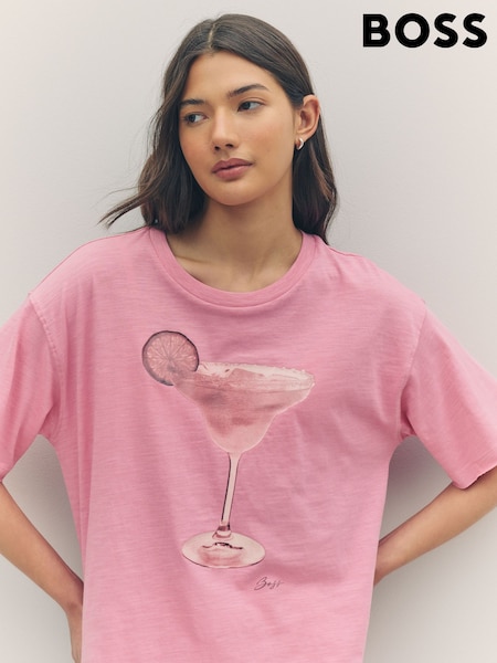 BOSS Oversize 100% Cotton Cocktail Glass Graphic T-Shirt (F44111) | €109