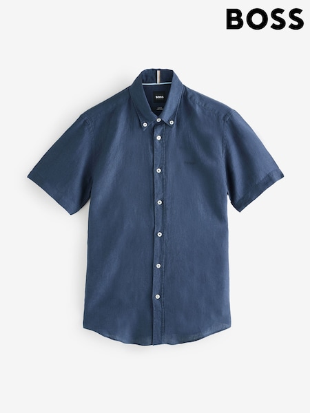 BOSS Light Blue Slim Fit Roan 100% Linen Shirt (F44118) | €142