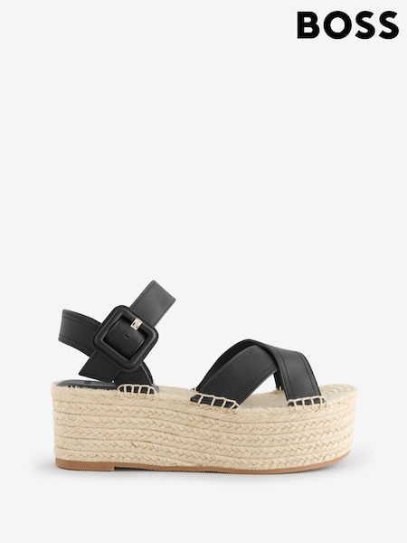 BOSS Platform Raffia Leather Strap Sandals (F44121) | 259 €