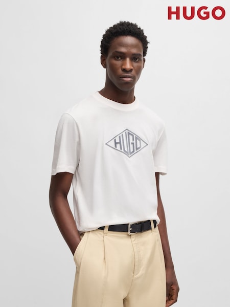 HUGO White Diamond 100% Cotton Logo T-Shirt (F44140) | ₪226