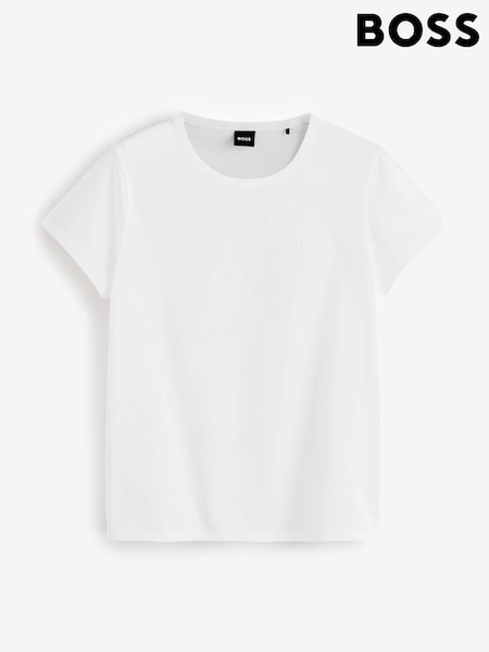 BOSS White 100% Cotton Embroidered Jersey T-Shirt (F44144) | ₪465