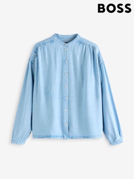 BOSS Blue Pleated Henley Collar Blouse (F44145) | €225