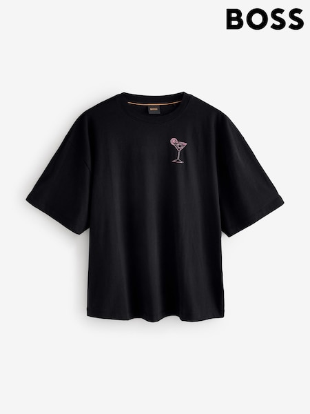 BOSS Black Oversize 100% Cotton Cocktail Graphic Fit T-Shirt (F44150) | ₪265