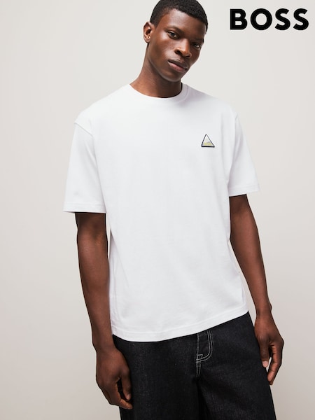 BOSS White Relaxed Fit Cotton Logo T-Shirt (F44151) | AED172