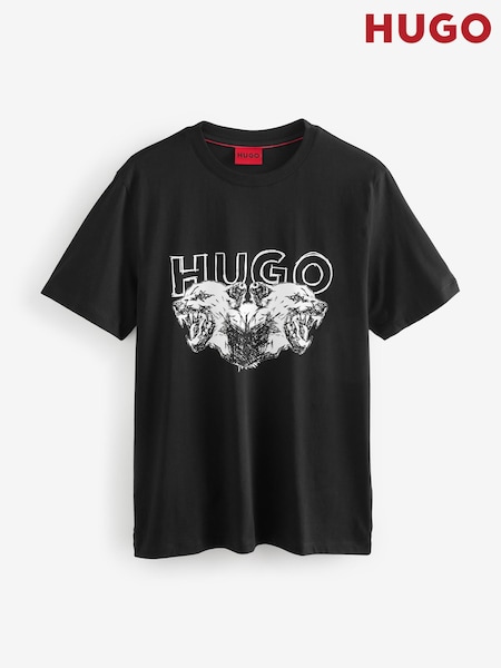 HUGO Black Dog Graphic 100% Cotton T-Shirt (F44153) | ₪297
