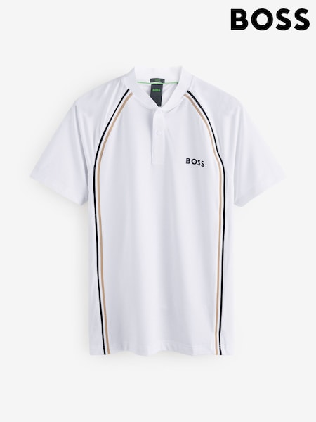 BOSS White Pariq Slim-Fit Tennis Polo Shirt (F44167) | 733 QAR