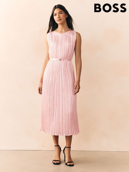 BOSS Pink Davaria Pleated Texture Midi Dress (F44183) | €502