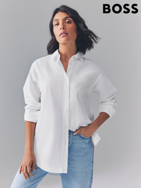 BOSS White Embroidered Logo 100% Cotton Shirt (F44185) | €198