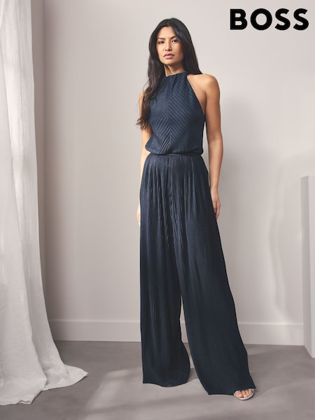 BOSS Blue Halterneck Pleated Jumpsuit (F44198) | 1,529 QAR