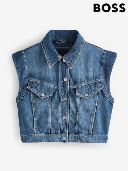 BOSS Blue Denim Trucker Button Through Vest Jacket (F44201) | €211