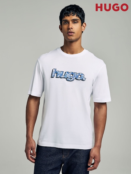 HUGO White Graphic Logo 100% Cotton T-Shirt (F44276) | ₪196