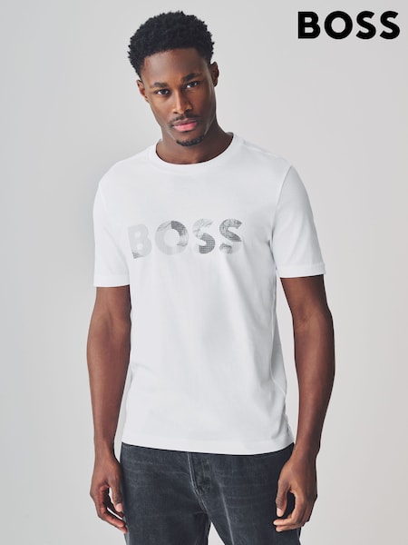 BOSS White Regular Fit Logo 100% Cotton T-Shirt (F44300) | €87
