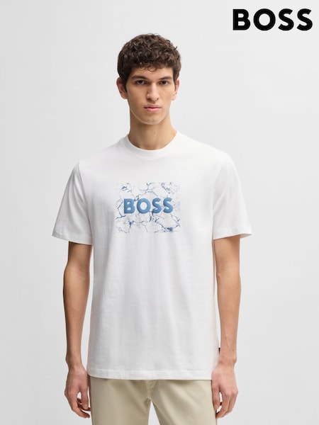 BOSS White Regular Fit Graphic Print Cotton T-Shirt (F44303) | €54