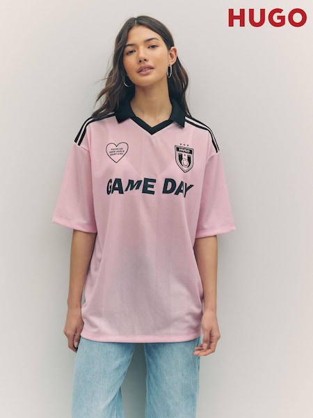 HUGO Pink Football Inspired Graphic Sports Polo Shirt (F44304) | ₪448