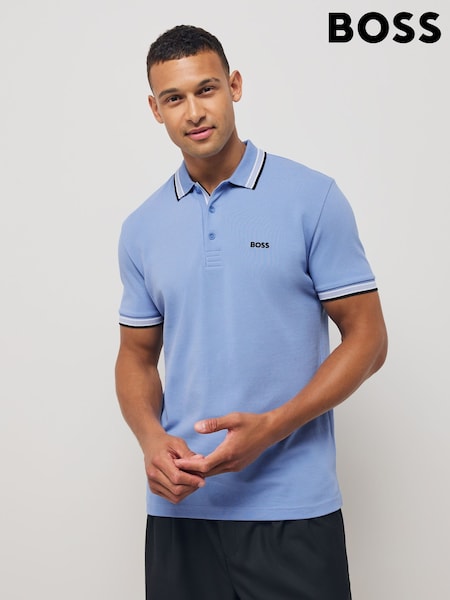 BOSS Light Blue Regular Fit Paddy Tipped Collar 100% Cotton Polo Shirt (F44321) | €118