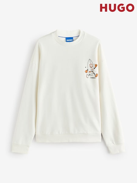 HUGO White Graphic 100% Cotton Sweatshirt (F44326) | ₪498