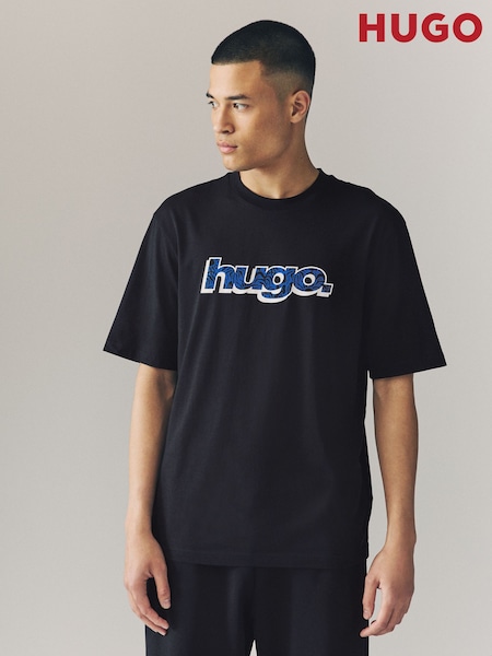 HUGO Black Graphic Logo 100% Cotton T-Shirt (F44346) | 193 QAR
