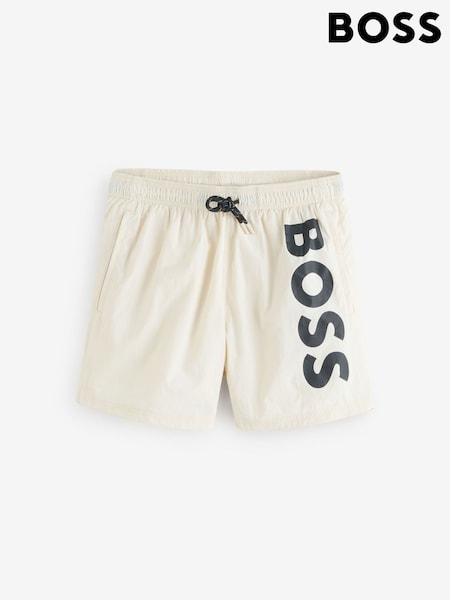 Alb - Șort de baie cu logo BOSS Octopus (F44372) | 514 LEI