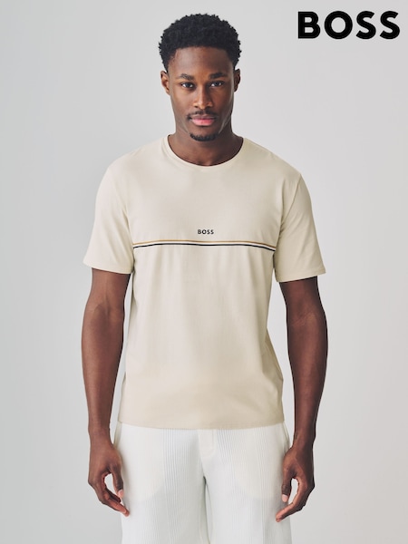 BOSS Cream Regular Fit Unique Logo T-Shirt (F44375) | 279 QAR