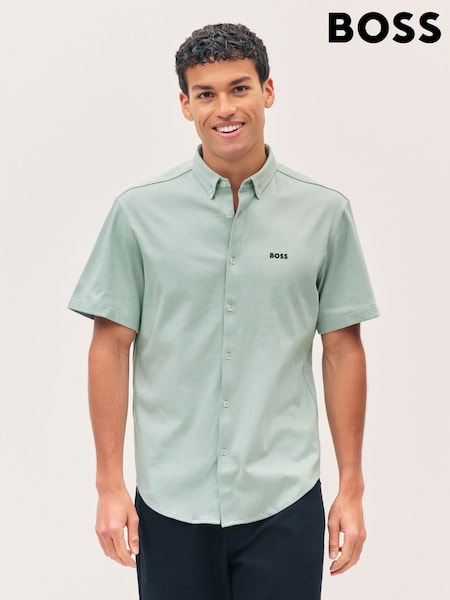 Зеленый - BOSS Regular Fit Short Sleeve 100% Cotton Shirt (F44428) | €131