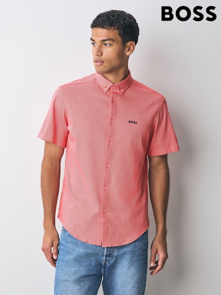 Розовый - BOSS Regular Fit Short Sleeve 100% Cotton Shirt (F44452) | €131