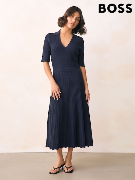 BOSS Blue Knitted V-Neck Maxi Dress (F44469) | €356