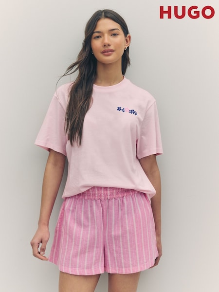HUGO Pink Oversize Fit Vintage Logo 100% Cotton T-Shirt (F44470) | ₪226