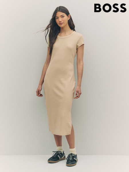 BOSS Brown Jersey Back Cut Out Midi Dress (F44471) | €131