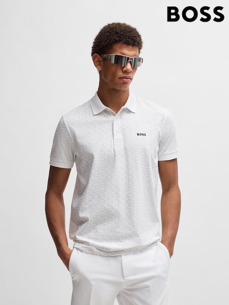 BOSS White Regular Fit Paddy Patterned Polo Shirt (F44502) | €131