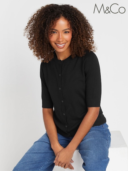 črna - M&Co Knitted Short Sleeve Button Down Cardigan (F44569) | € 34