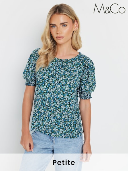 أزرق - M&Co Petite Shirred Cuff T-Shirt (F44572) | ‏12 ر.ع.‏