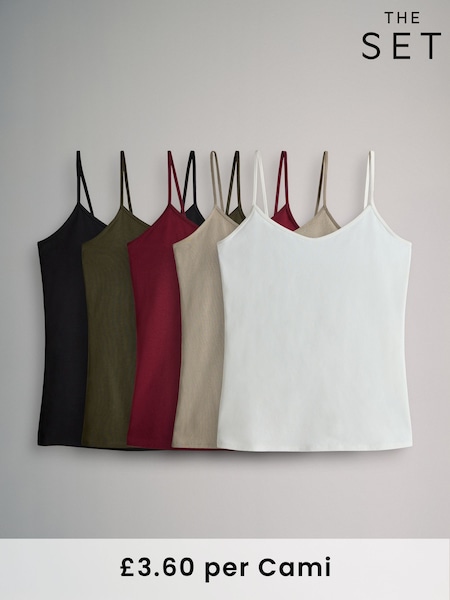 The Set Black/Dark Red/Dark Khaki/ Neutral/White 5 Pack Thin Strap Vest Tops (F44757) | €24