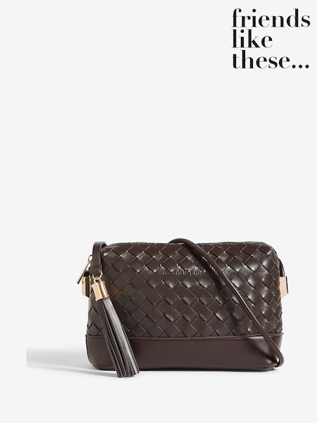 Friends Like These Choc Brown Weave Knotted Handle Cross-Body Bag (F44777) | €33