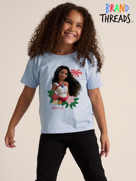 Brand Threads Blue Disney Moana Girls 100% Cotton T-Shirt (F44869) | 89 QAR