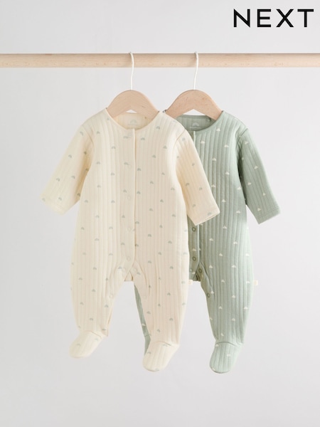 Sage Green Baby Quilted Sleepsuits 2 Pack (F44930) | €25 - €27