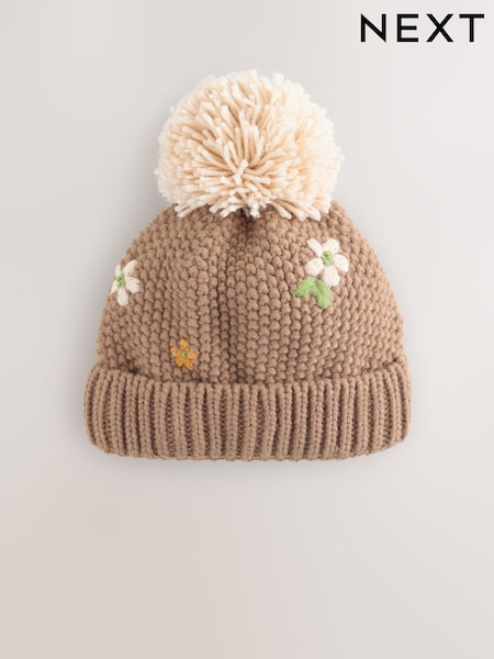 Chocolate Brown Embroidered Beanie (1-13yrs) (F44934) | €12 - €14