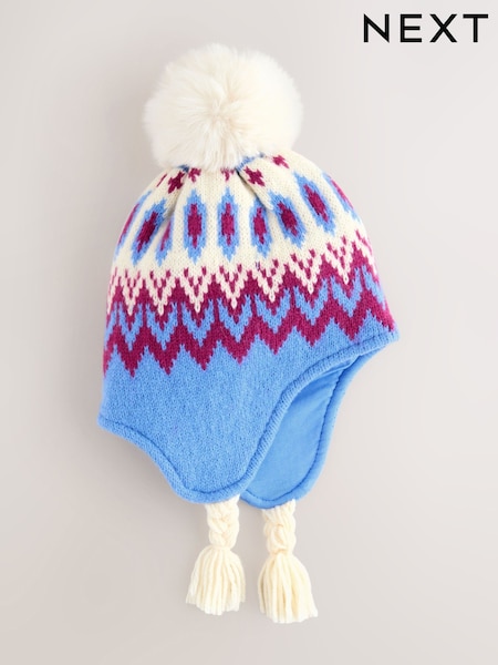 Blue Fairisle Trapper Hat (3mths-13yrs) (F45017) | 45 QAR - 49 QAR