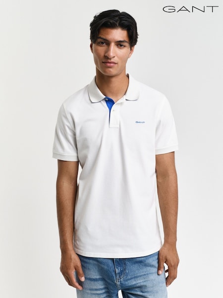 GANT Cream Regular-Fit Short Sleeve Contrast Pique Polo Shirt (F45035) | €129