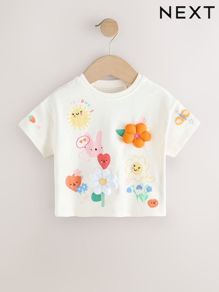 Ecru White Padded Character - Short Sleeve T-Shirt (3mths-7yrs) (F45059) | 12 € - 16 €