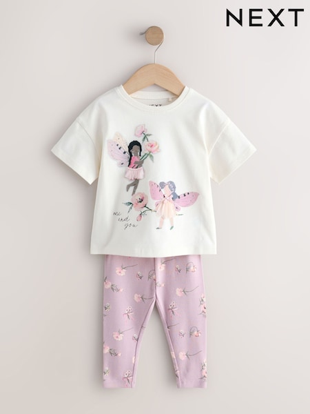 Ecru White Fairy Short Sleeve Top and Leggings Set (3mths-7yrs) (F45066) | AED61 - AED81