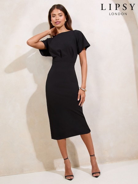 Lipsy Black Blouson Button Detail Bodycon Midi Dress (F45084) | € 70